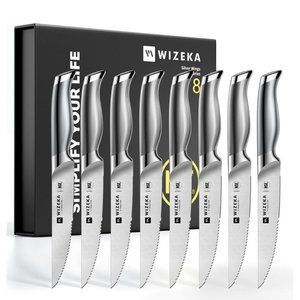 WIZEKA Steak Knives Set of 8, German 1.4116 Stainless Steel